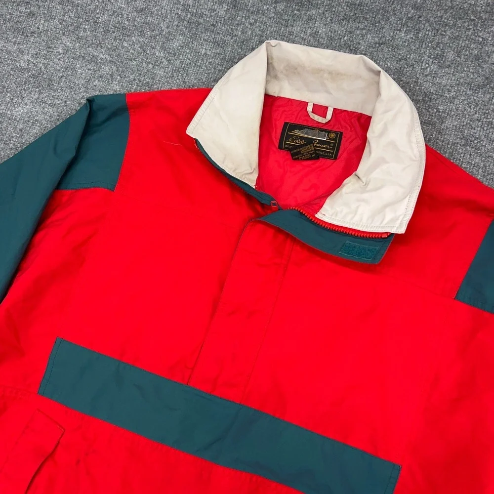 Vintage Eddie Bauer Jacket Mens‎ Large Red Gore-Tex Waterproof Half Zip Pullover